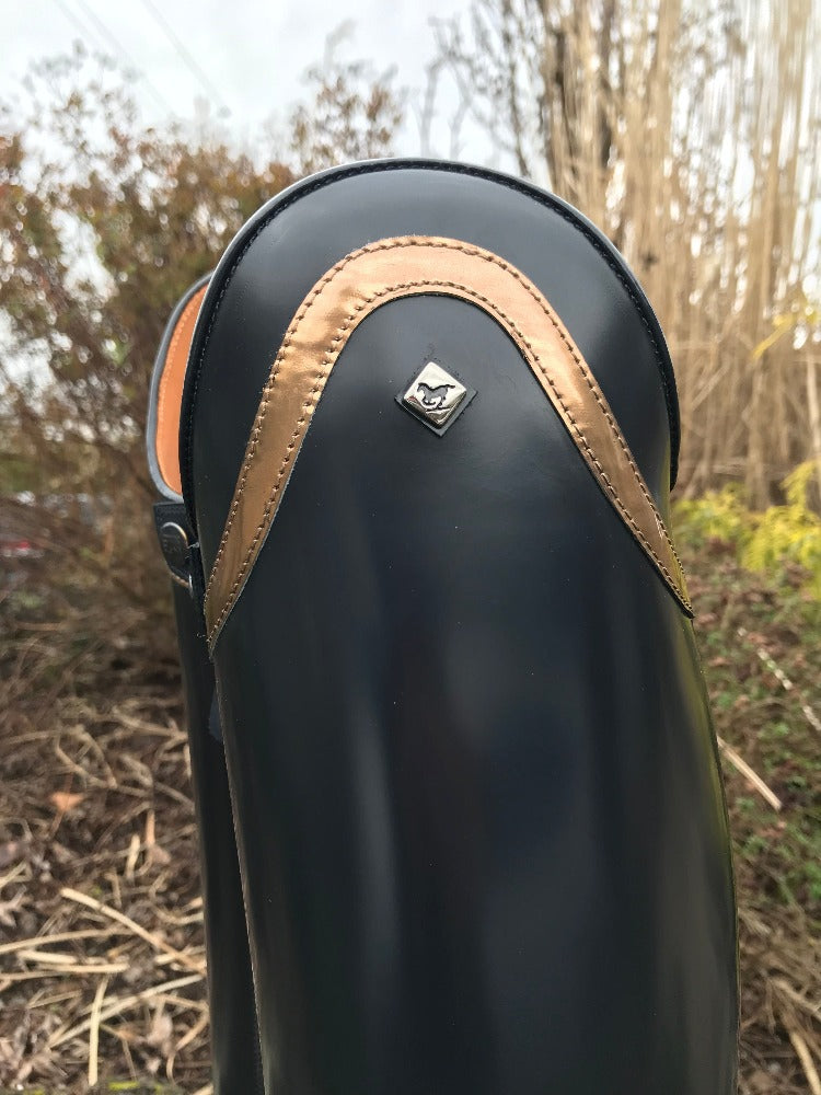 Custom DeNiro Bellini Dressage Boot - Brushed Blue with Piccolo Specchio Caramello Top