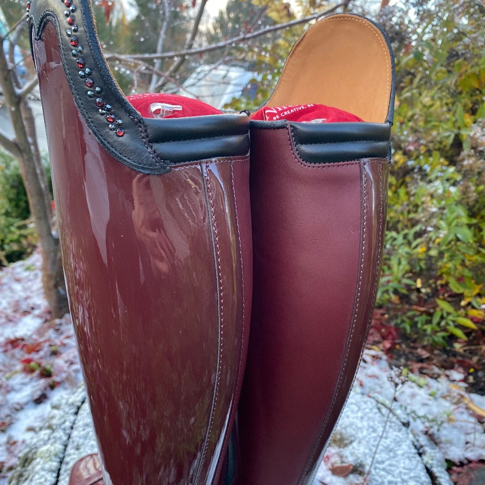 Custom DeNiro Bellini Dressage Boot - Burgundy Patent with Swarovski Rondine