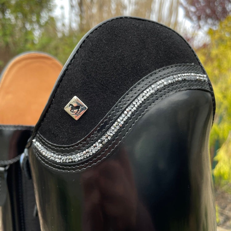 Custom DeNiro Raffaello Dressage Boot - Brushed Black with Camoscio Uptop & Fineline Crystals