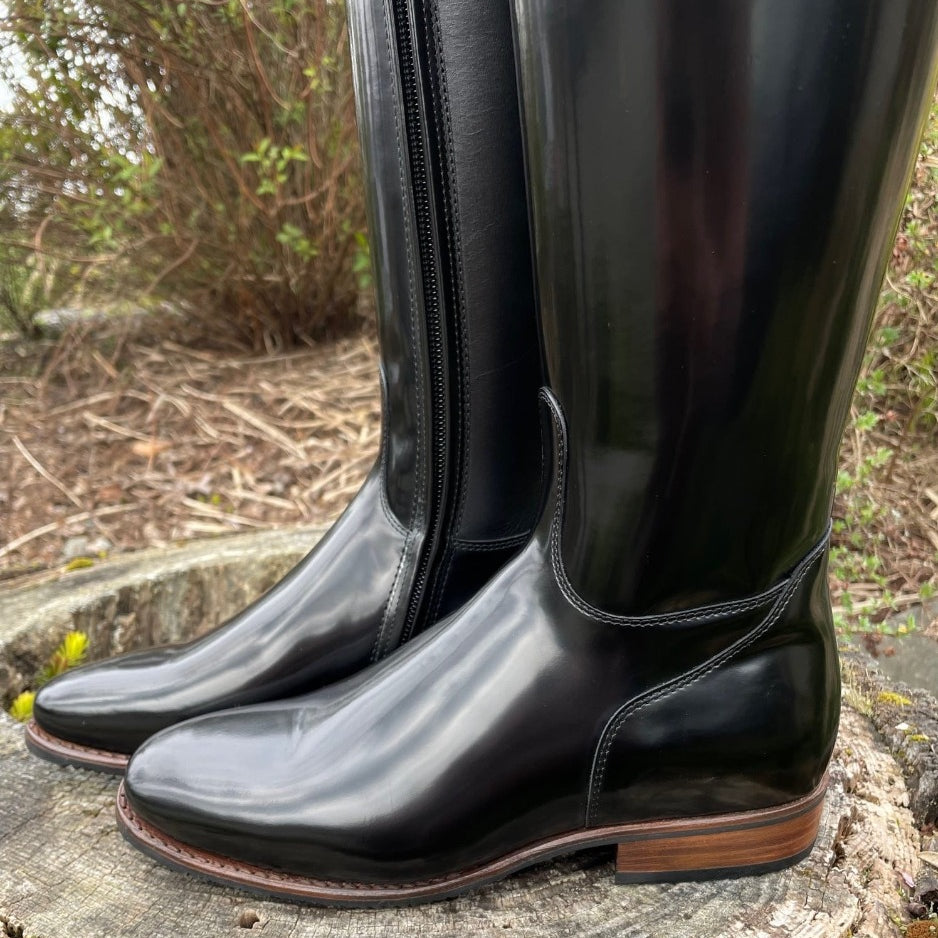 Custom DeNiro Raffaello Dressage Boot - Brushed Black with Camoscio Uptop & Fineline Crystals