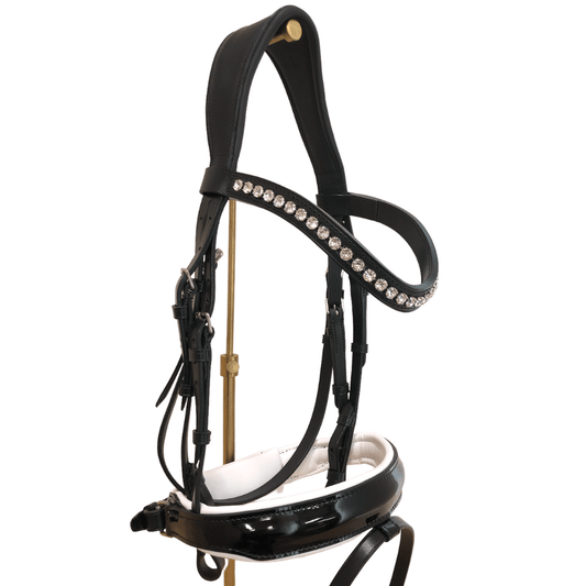 *Otto Schumacher Tokyo Snaffle Bridle Black Patent with White Padding