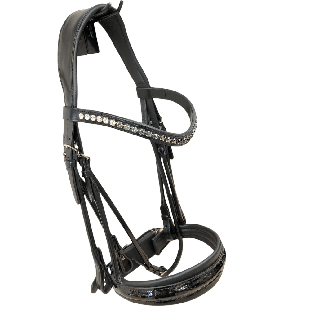 Otto Schumacher Bellevue Rolled Double Bridle Patent Croc Black - Horse