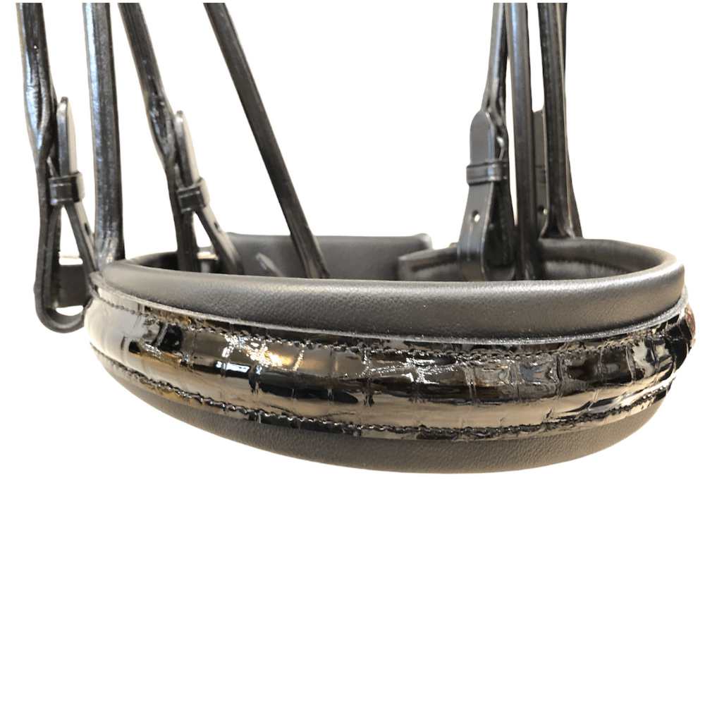 Otto Schumacher Bellevue Rolled Double Bridle Patent Croc Black - Horse