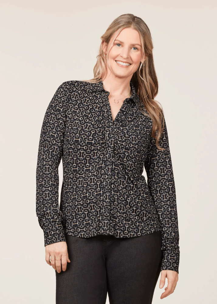 EQL Ruched Button Front Long Sleeve - Black Bits