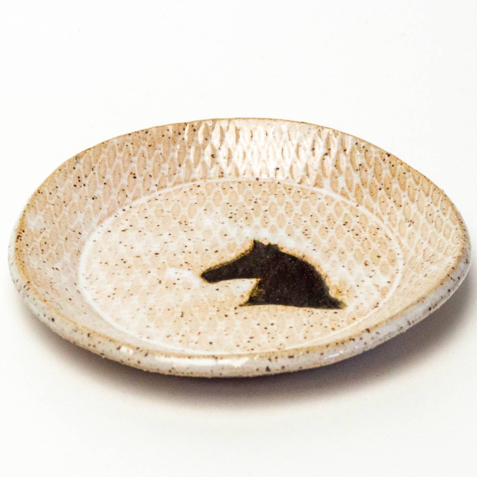 Brown Horse on White Stoneware Round Trinket Dish