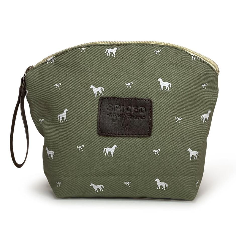 Spiced Equestrian Pony Print Makeup Bag - Olive