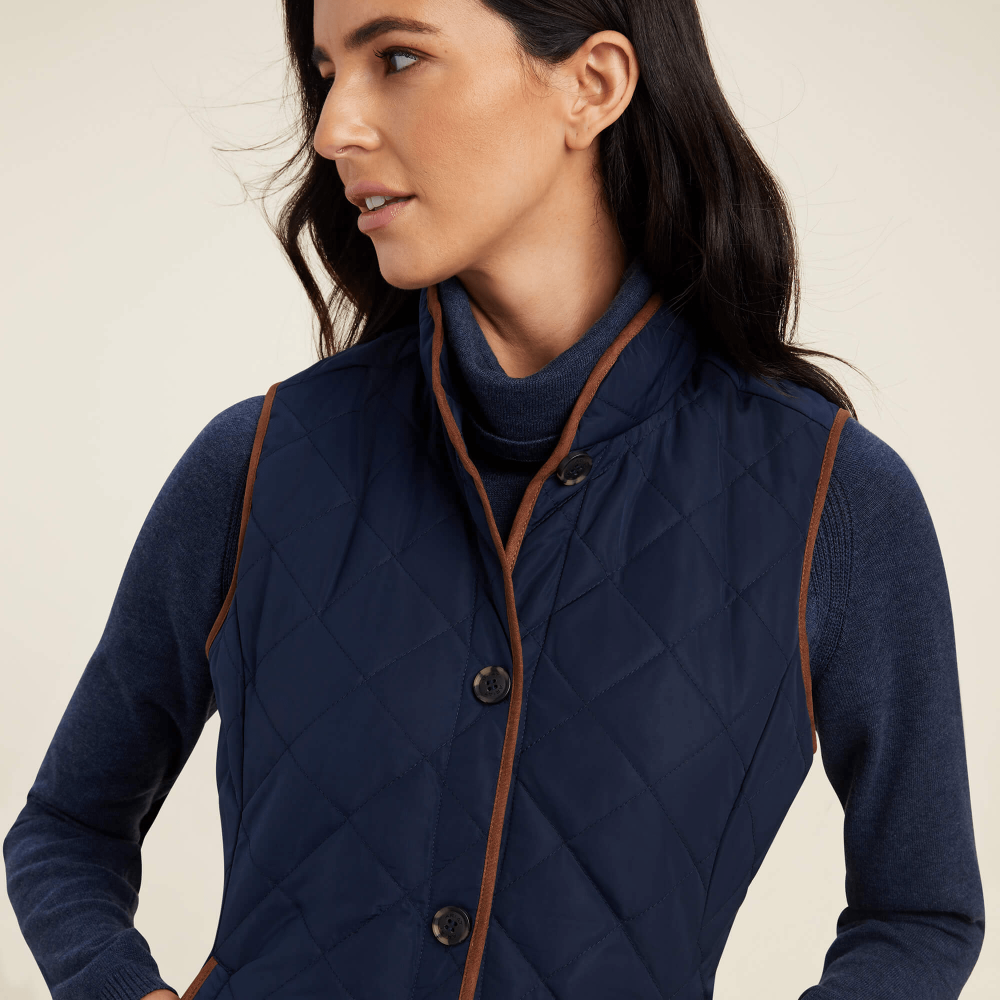 Ariat Ladies Woodside Vest - Navy with Chestnut Piping