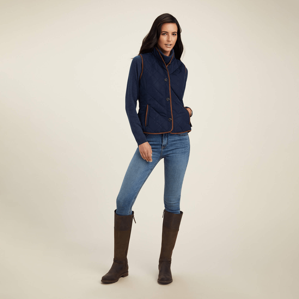 Ariat Ladies Woodside Vest - Navy with Chestnut Piping