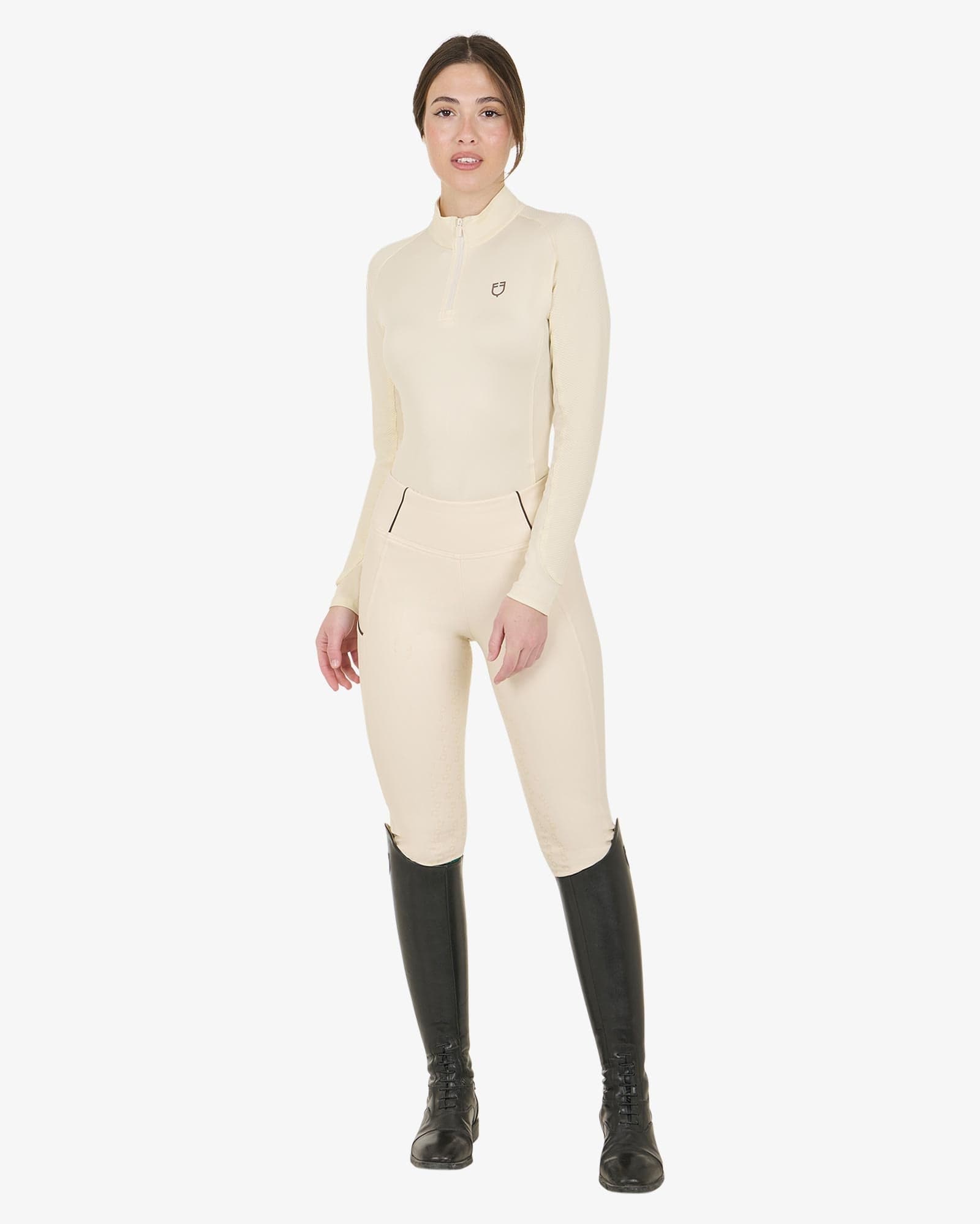 Equestro Women's Slim Fit Long Sleeve Base Layer antique white