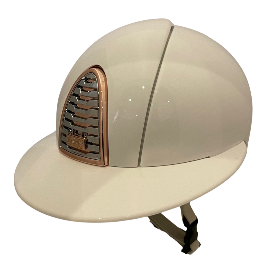 KEP Cromo 2.0 Polish White with Mirror Gold Rose Frame & Zircons Logo Polo Brim Helmet