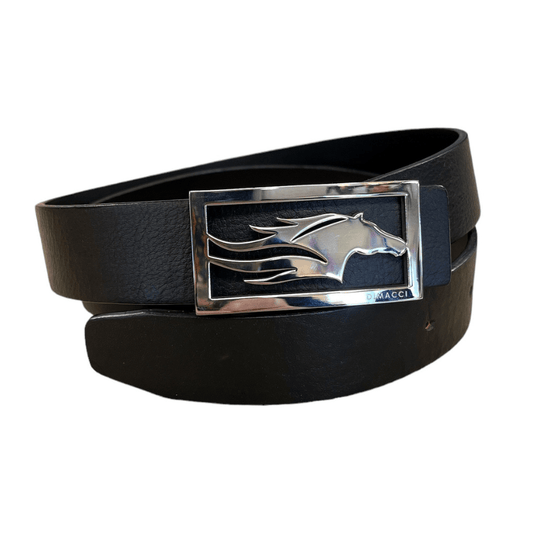 Dimacci Horse Head Buckle Belt - Black & Silver - 2.7cm