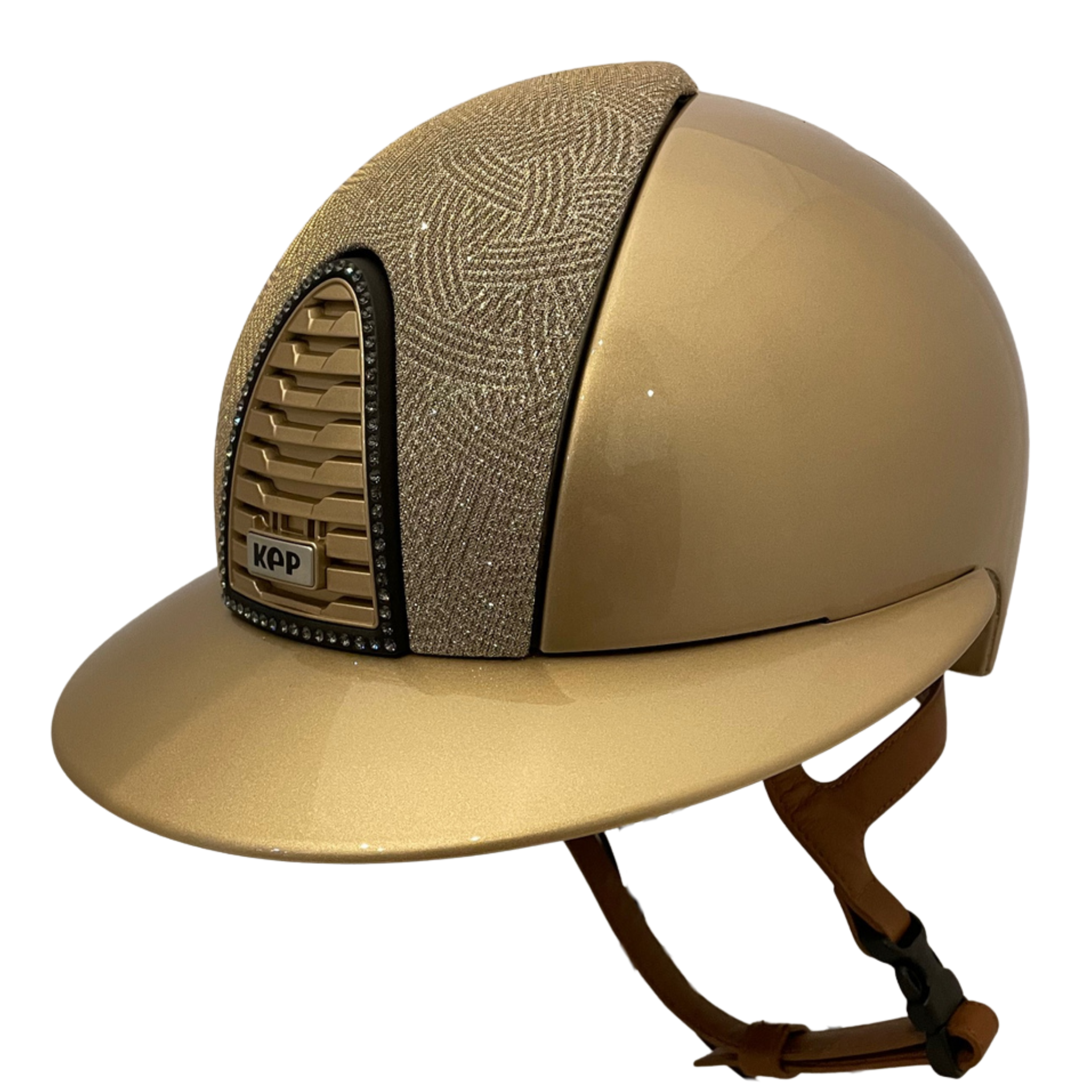KEP Cromo 2.0 Metal Golden Sand with Galaxy Gold Insert & Crystal Frame Wide Polo Brim Helmet