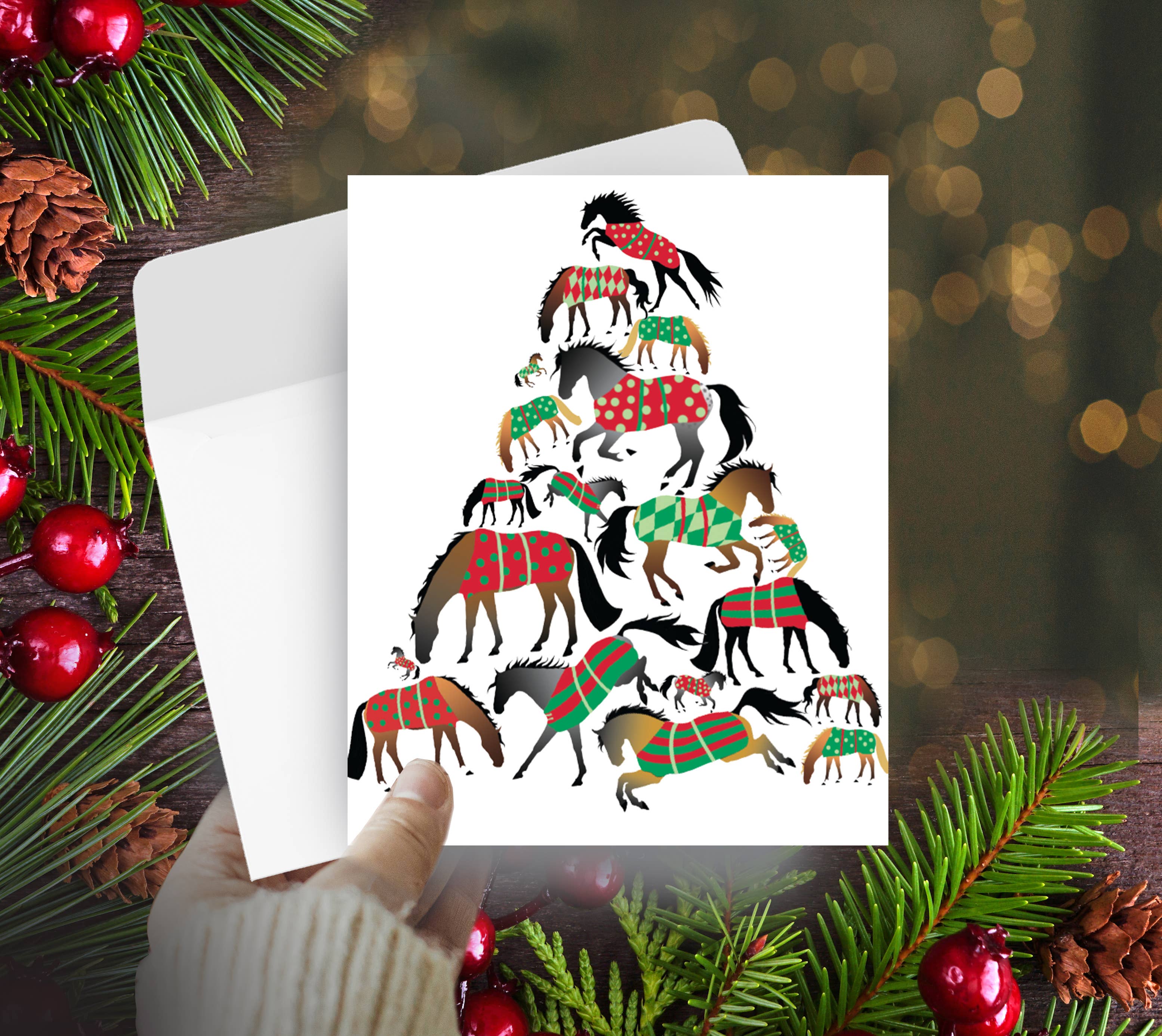 Horse Tree Christmas Card