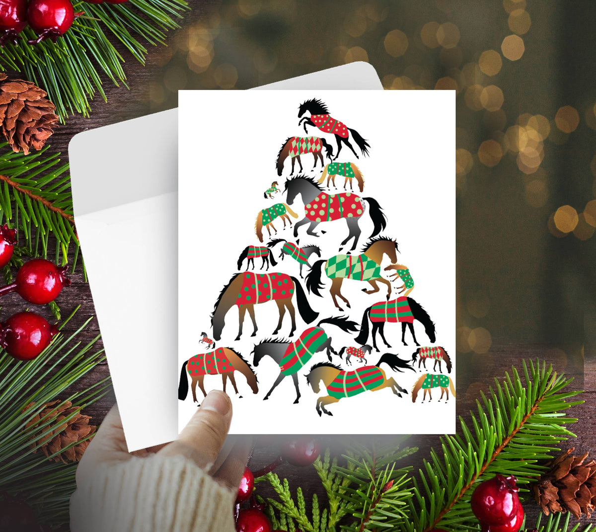Horse Tree Christmas Card