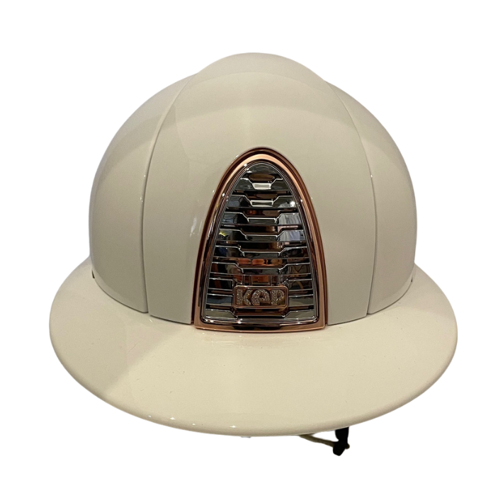 KEP Cromo 2.0 Polish White with Mirror Gold Rose Frame & Zircons Logo Polo Brim Helmet