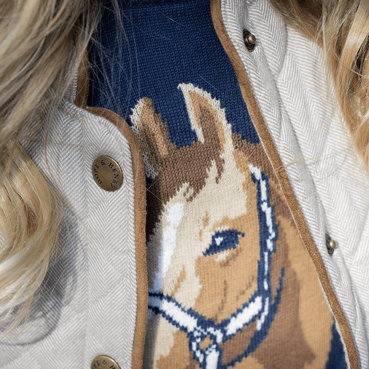 Hope & Henry Junior Horse Intarsia Pullover Sweater - Navy