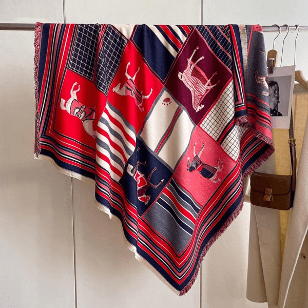 Reversible Wrap/Artisan Shawl - Navy & Red