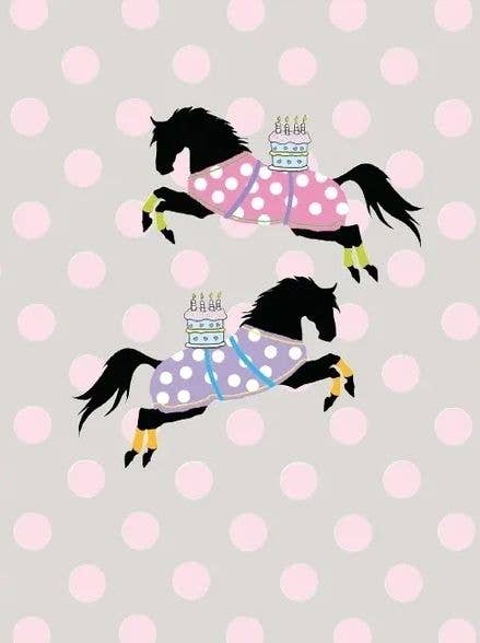 Polka Dot Horses with Cakes Birthday Card