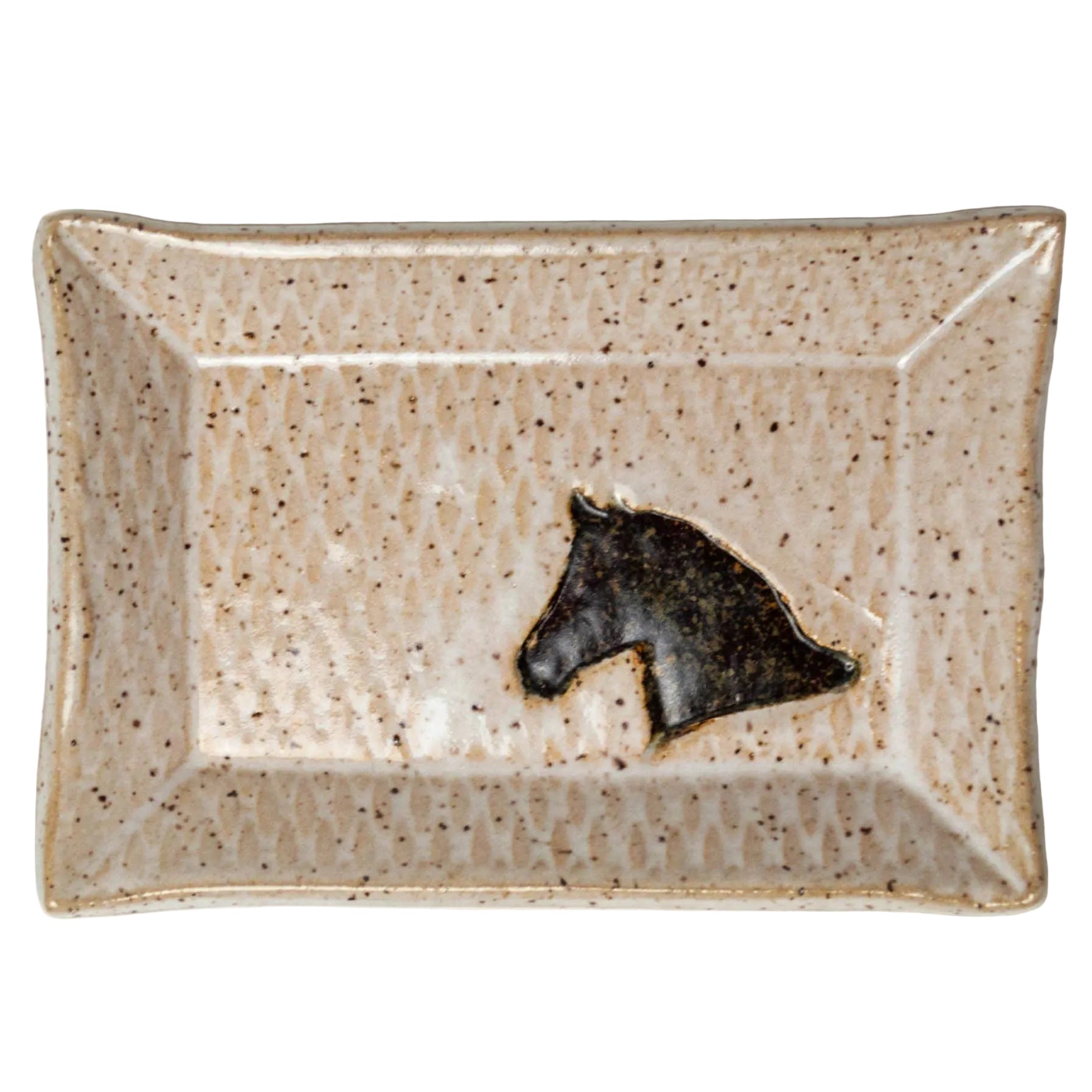 Brown Horse on White Stoneware Trinket Dish