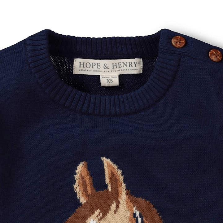 Hope & Henry Junior Horse Intarsia Pullover Sweater - Navy