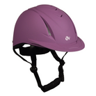 Purple helmet with black straps on a white background