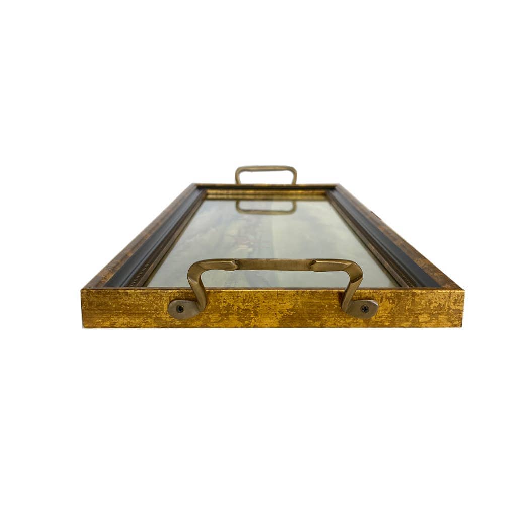 Vintage Fox Hunt Scene Decorative Tray with Brass Handles