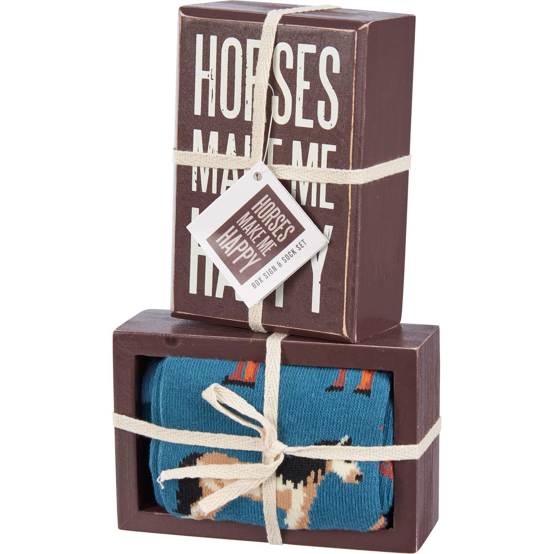 "Horses Make Me Happy" Box Sign And Sock Set