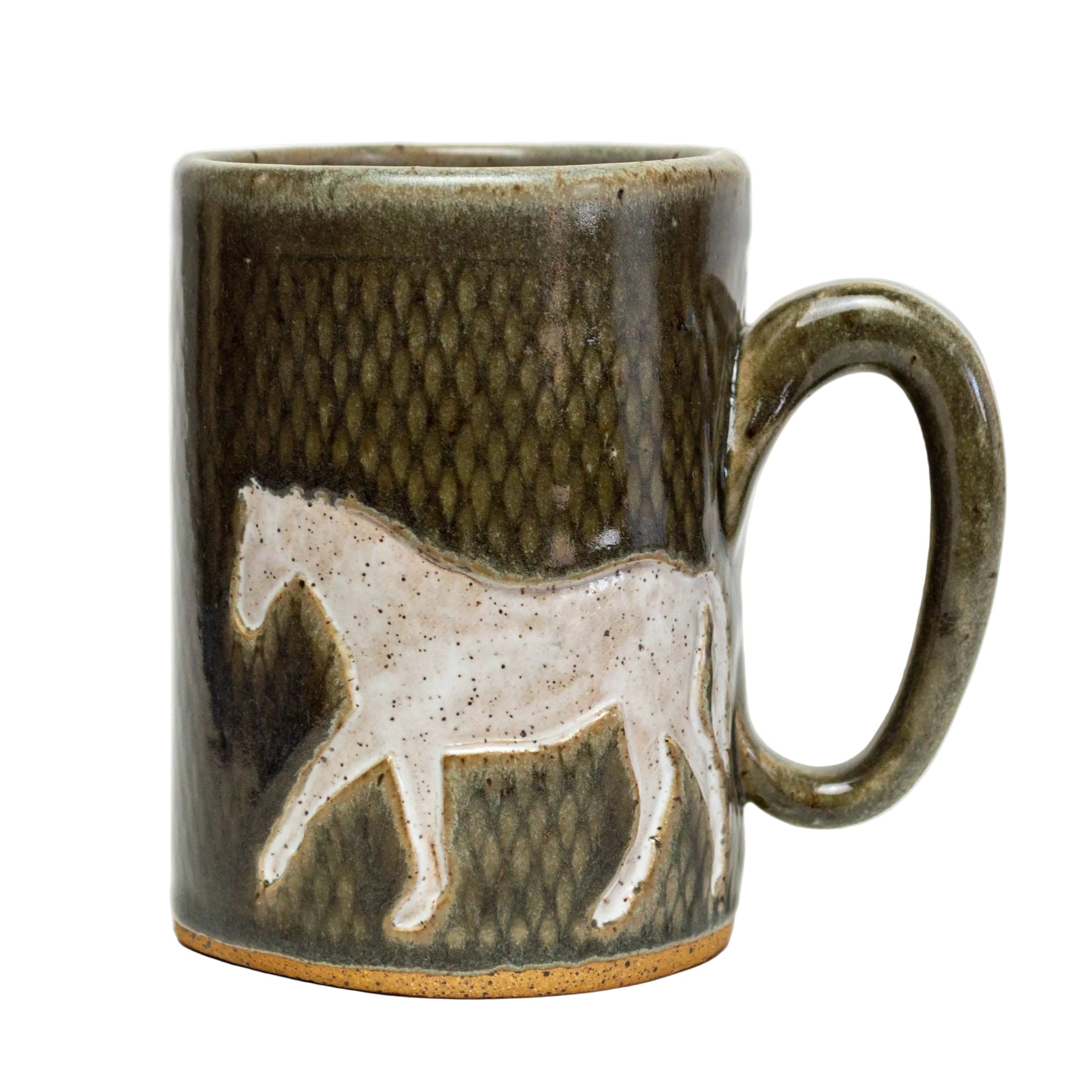White Horse on Silver Stoneware 14oz Mug