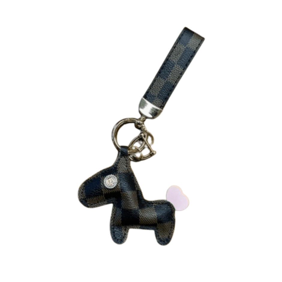 Leather Horse Keychain - Brown Checkered