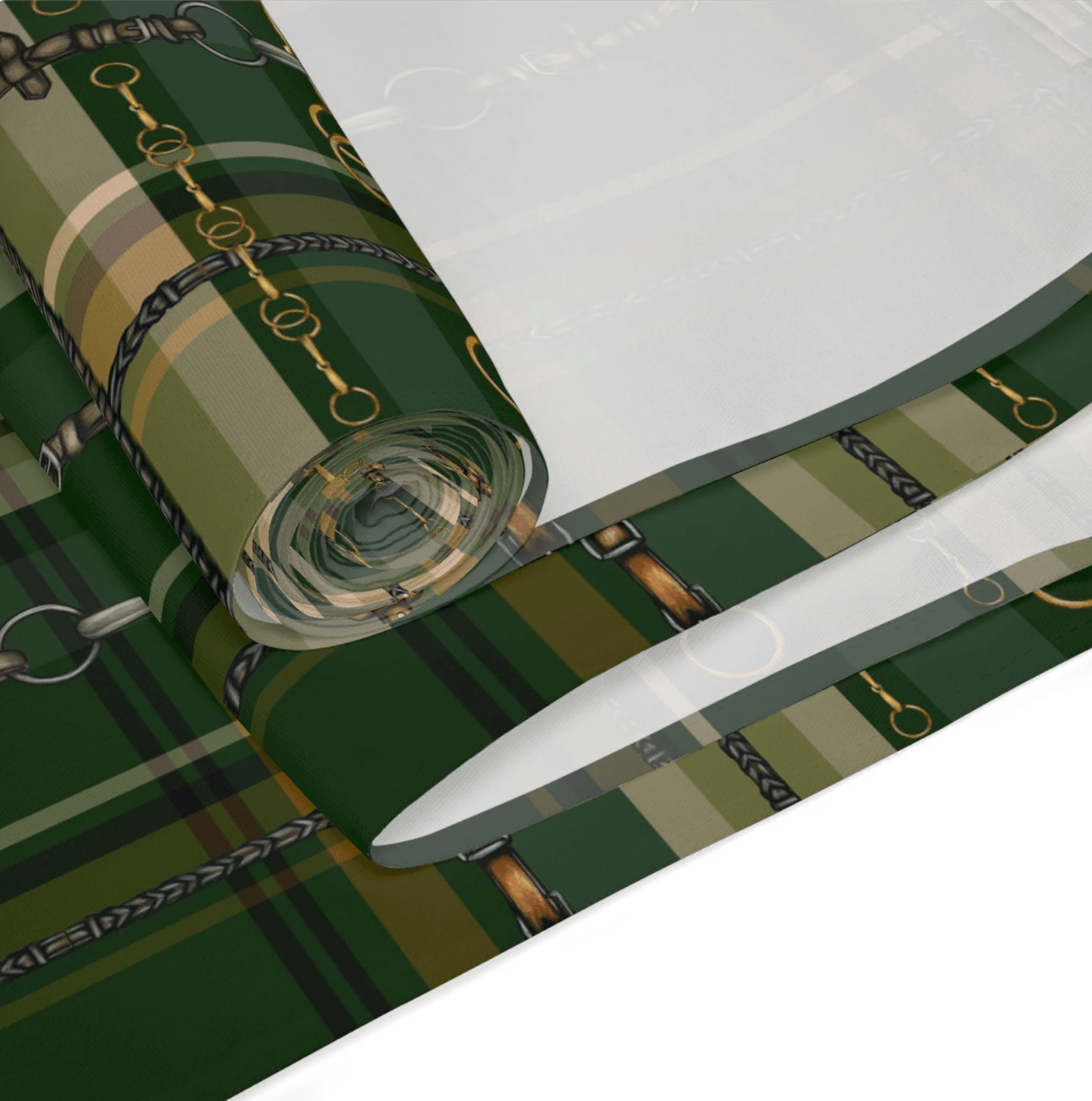 Hunter Green Plaid Bit & Rein Motif Equestian Table Runner
