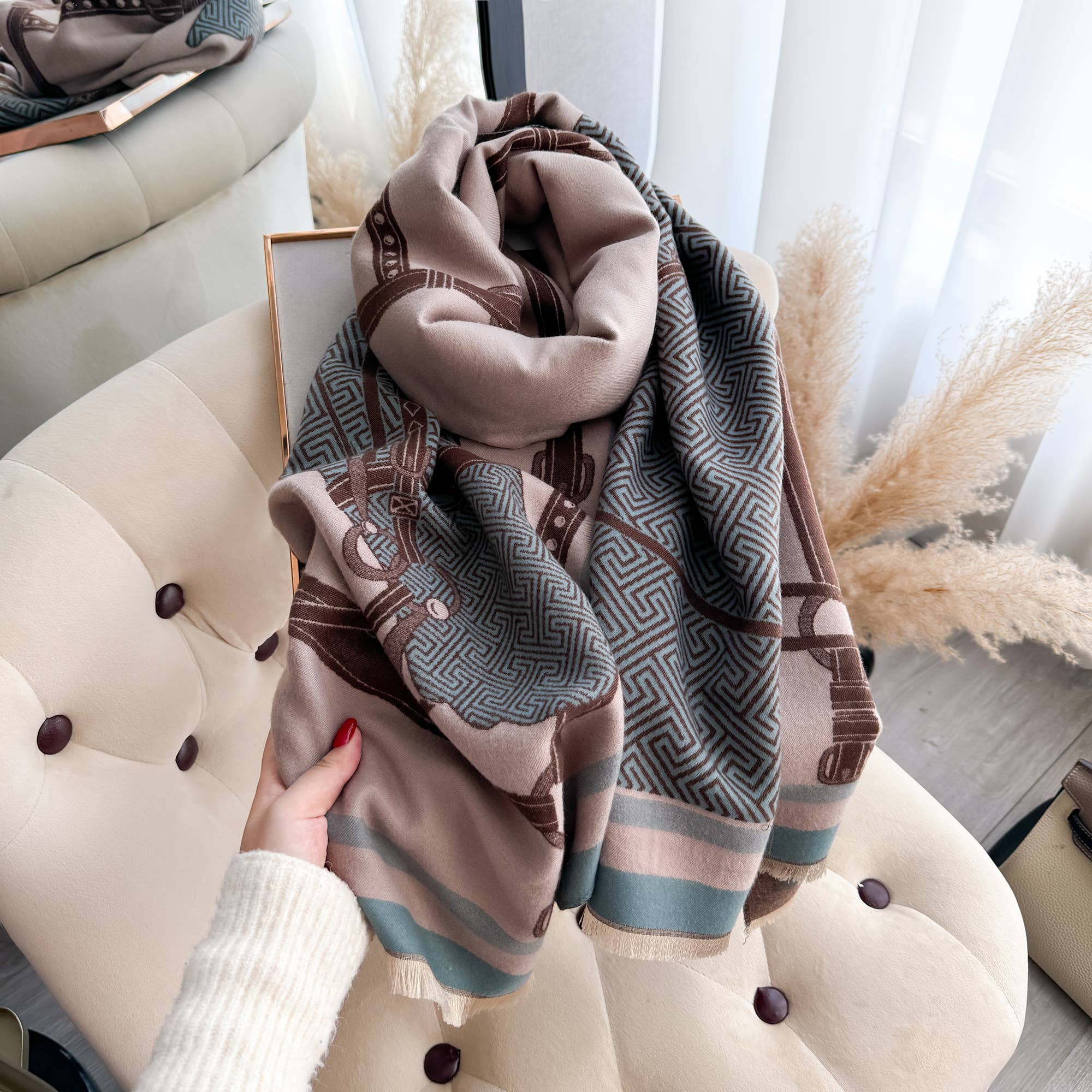 Equestrian Blue & Brown Equine Halter Reversible Wrap