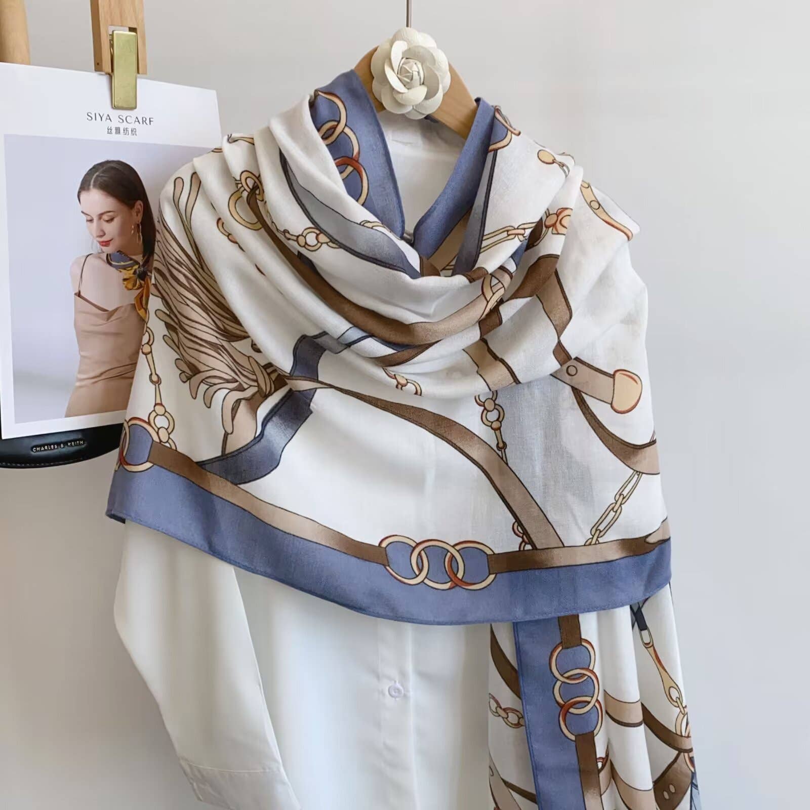 Equestrian Blue & White Scarf