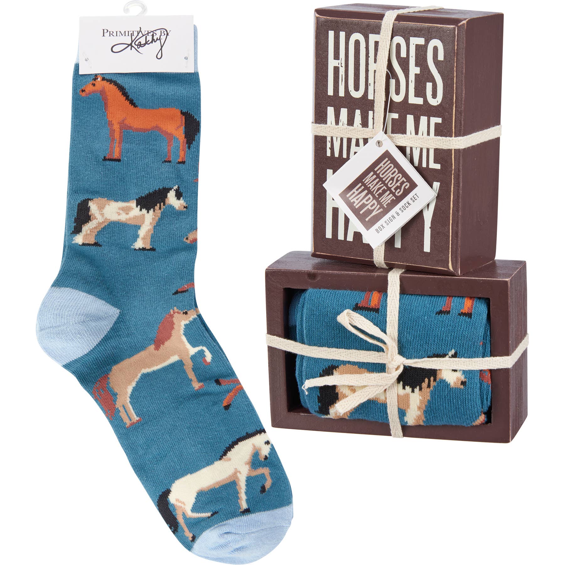 "Horses Make Me Happy" Box Sign And Sock Set