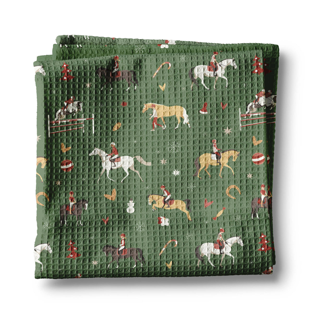 Christmas Equestrian Waffle Weave Kitchen Towel
