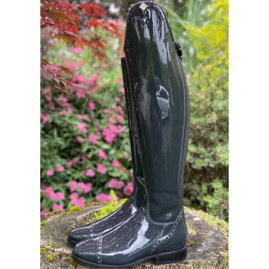 Custom DeNiro Volta Dressage Boot - Gray Patent with Swarvoski - 37 MA/S