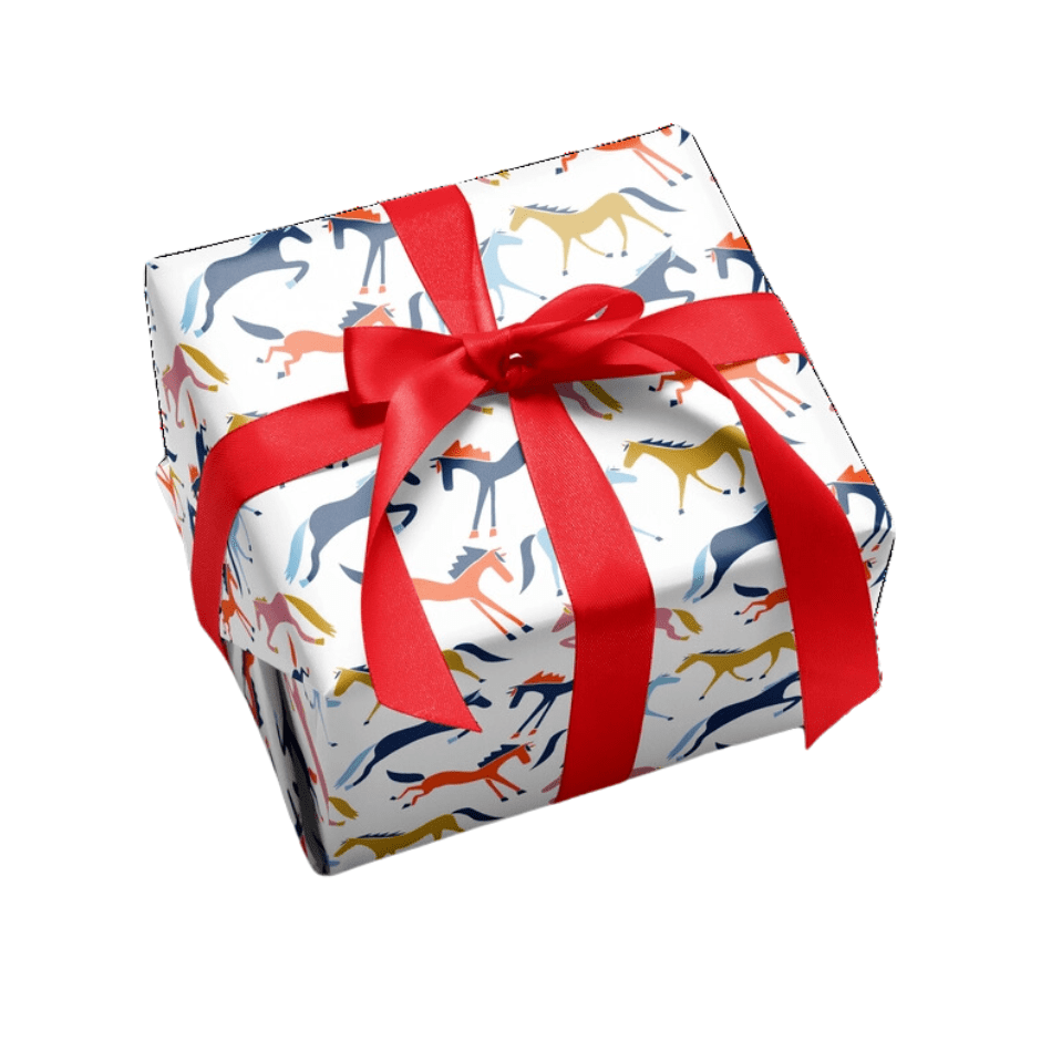 Channing Wrapping Paper. Colorful horses on white background.