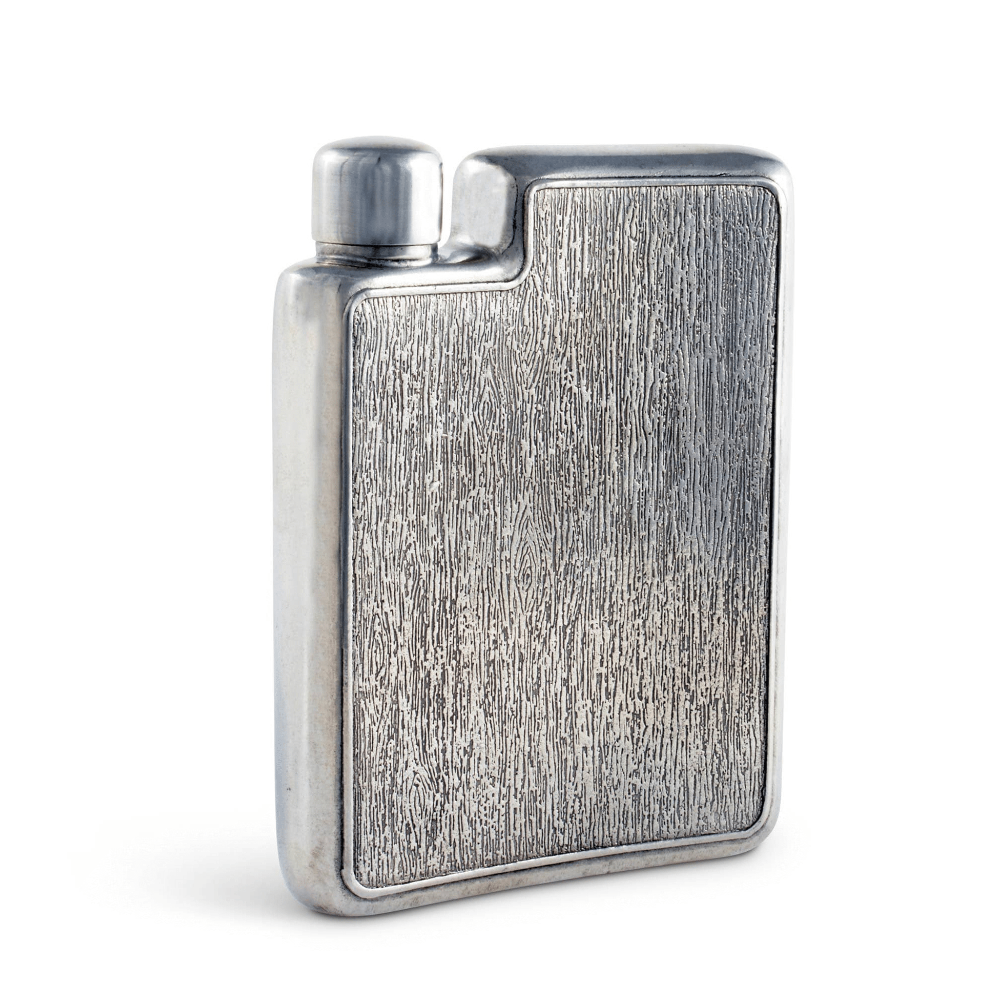 Silver hip flask on a white background