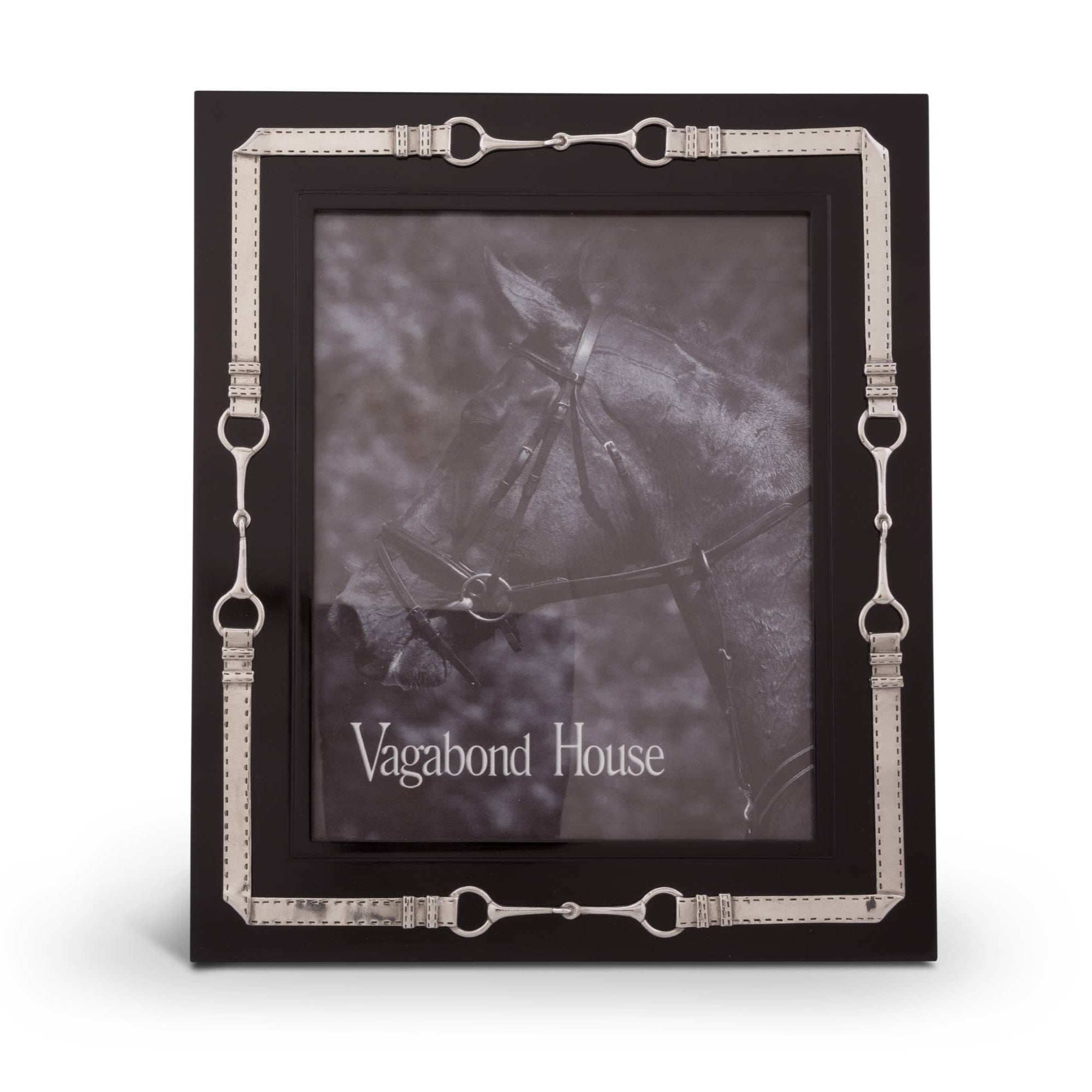 Black photo frame with silver accents featuring a horse's head on a white background, branded 'Vagabond House'.