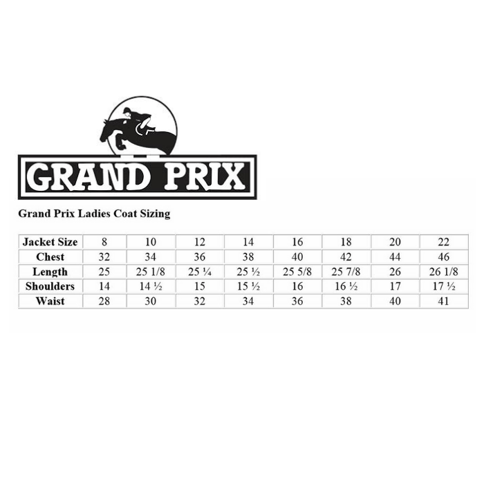 grand prix coats size chart