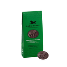 Green packaging of Dark Horse Chocolates with a peppermint pony chocolate on a white background