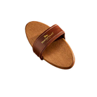 Brown sandal with a strap on a white background