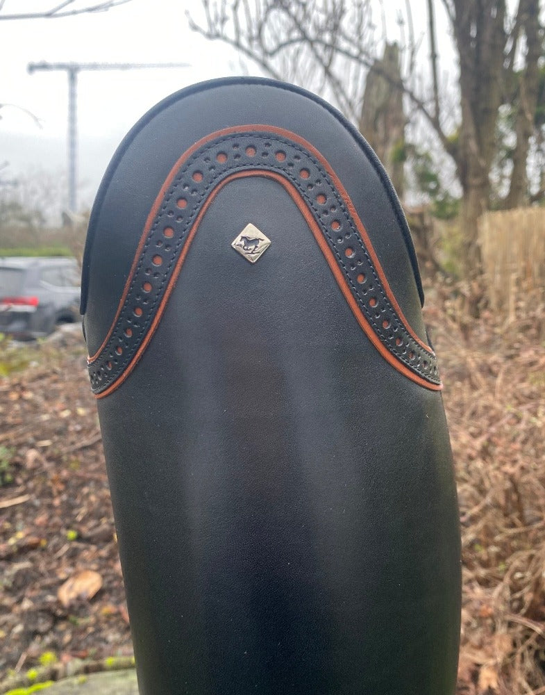 Custom DeNiro Raffaello Dressage Boot - Piccolo Punched Top with Brandy Piping