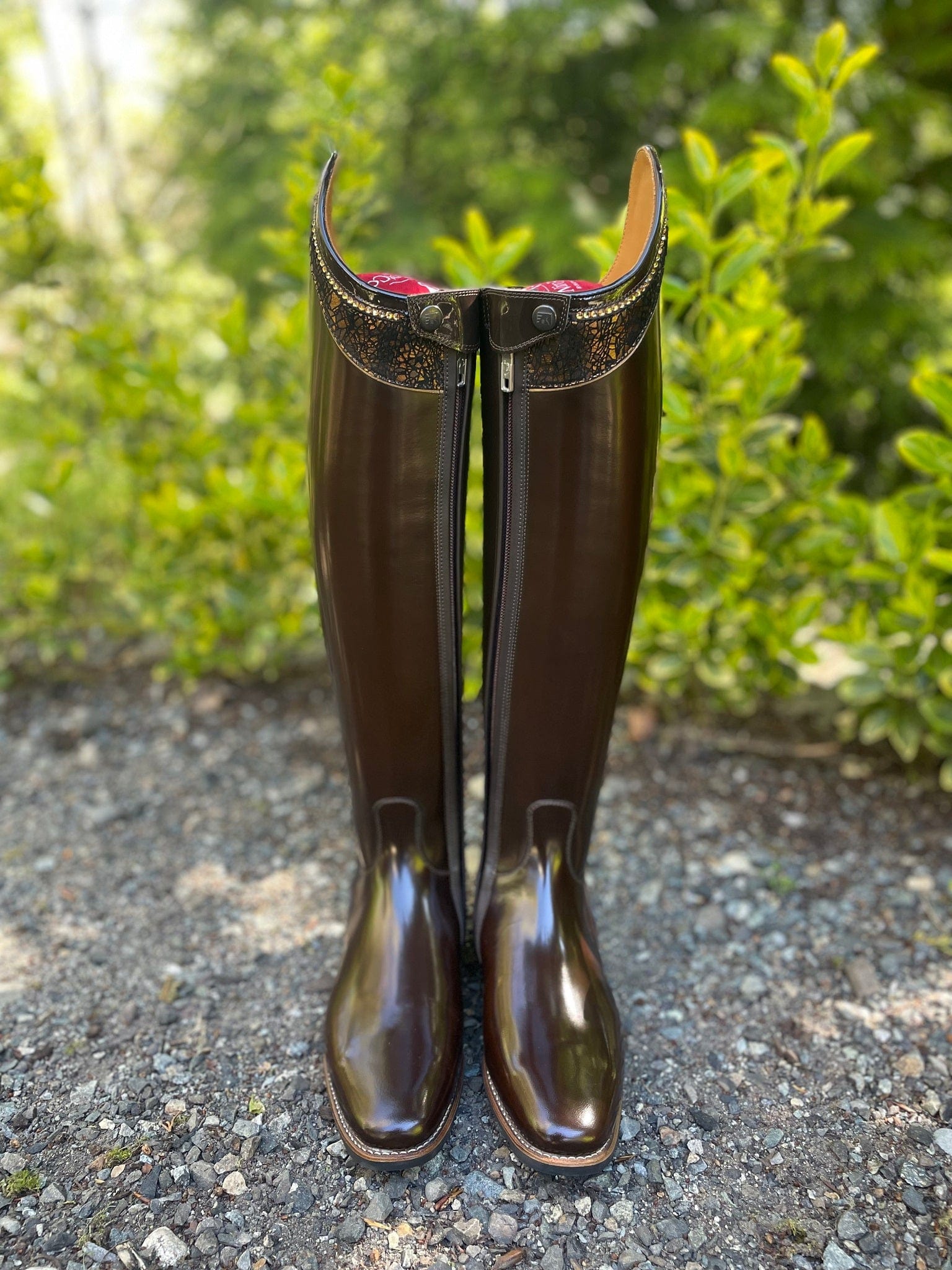 DeNiro Raffaello Dressage Boot - Brushed Fondente Brown with Rondine Dedalo & Swarovski