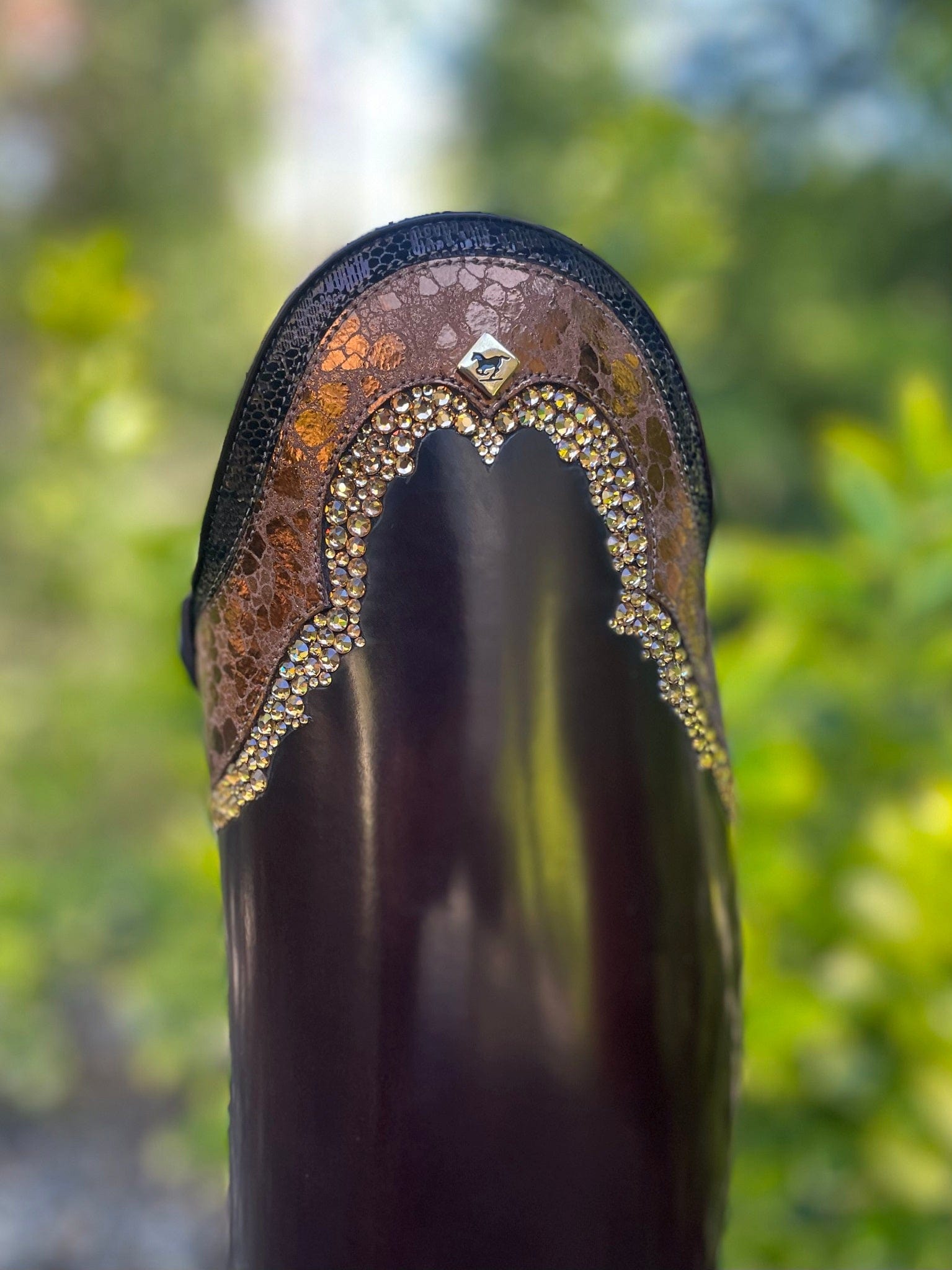 DeNiro Bellini Dressage Boot - Brushed Brown with Codone Ice Bronzo & Swarovski Collier
