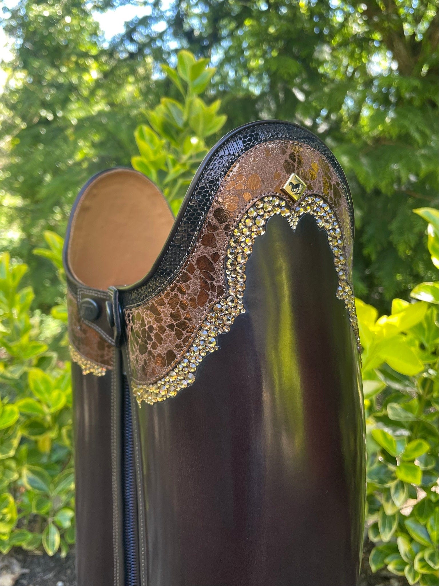 DeNiro Bellini Dressage Boot - Brushed Brown with Codone Ice Bronzo & Swarovski Collier