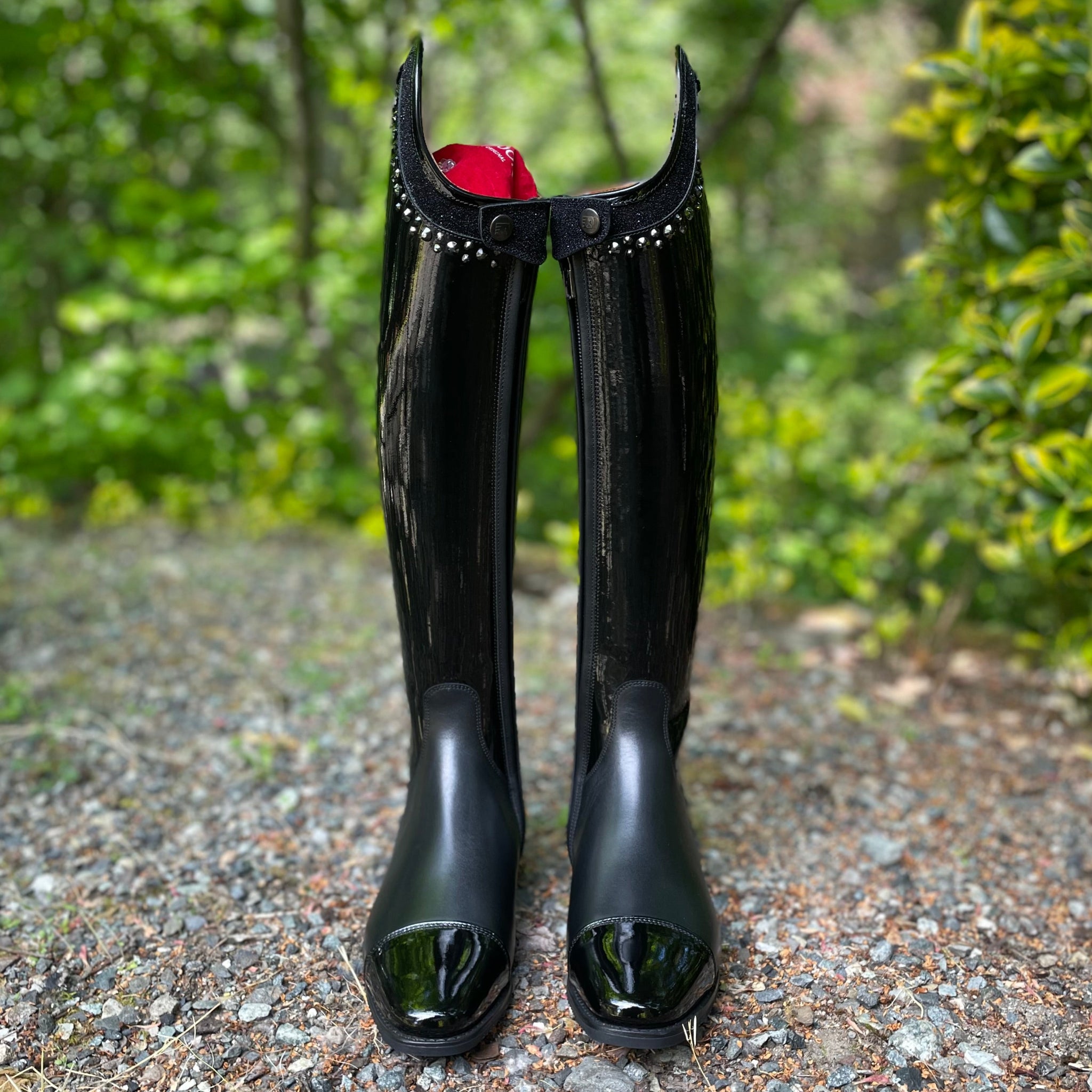 DeNiro Bellini Dressage Boot - Patent Black Leg with Rondine Stardust & GG05 Swarovski