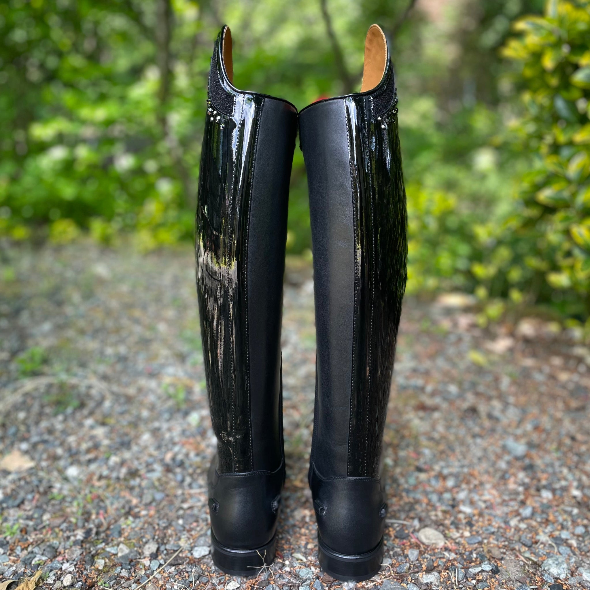 DeNiro Bellini Dressage Boot - Patent Black Leg with Rondine Stardust & GG05 Swarovski