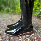 DeNiro Bellini Dressage Boot - Patent Black with Mica Regal, Big Strap, & Hematite Swarovski Fineline