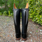 DeNiro Bellini Dressage Boot - Patent Black with Mica Regal, Big Strap, & Hematite Swarovski Fineline