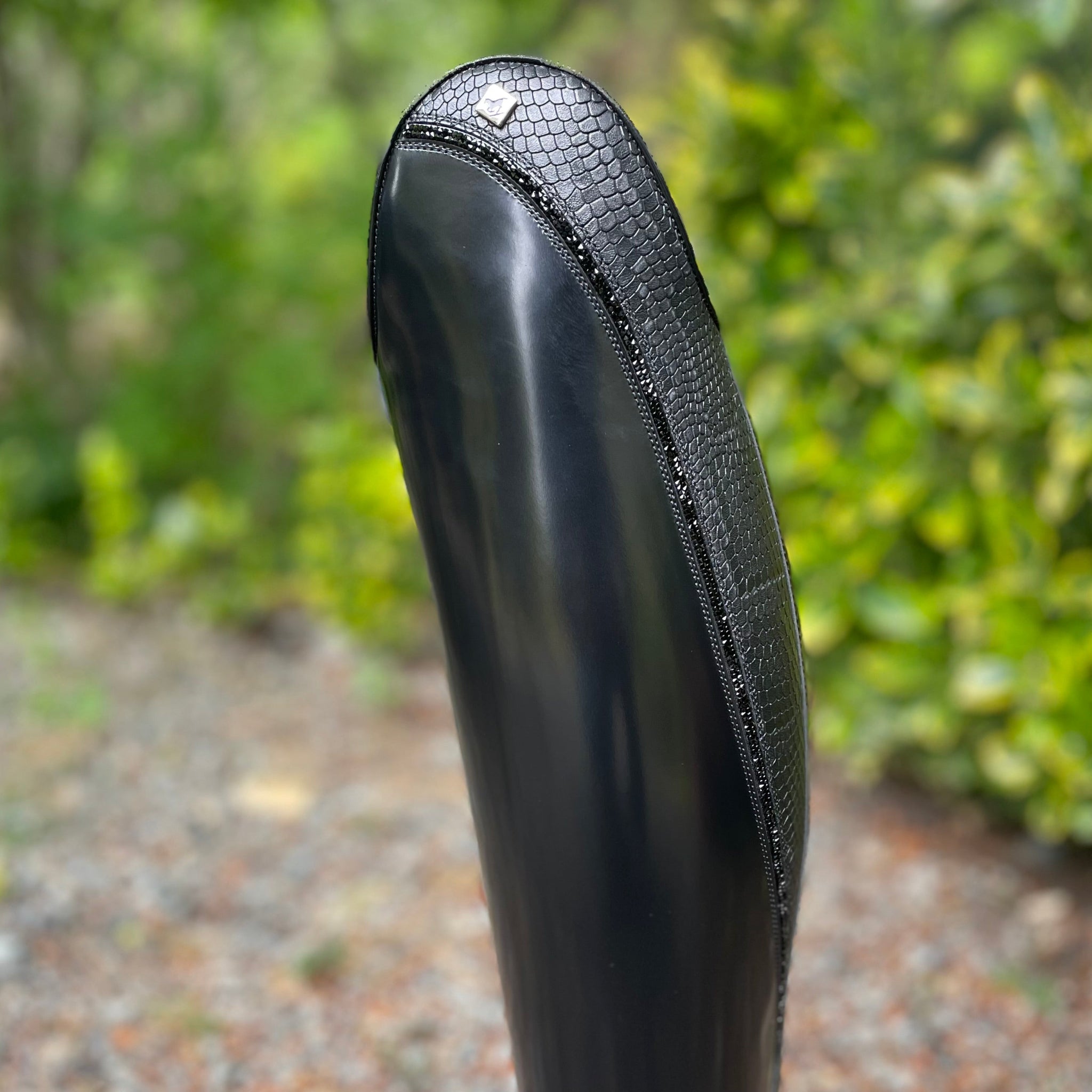 DeNiro Bellini Dressage Boot - Brushed Black with Mica Regal and Swarovski Jet Fineline